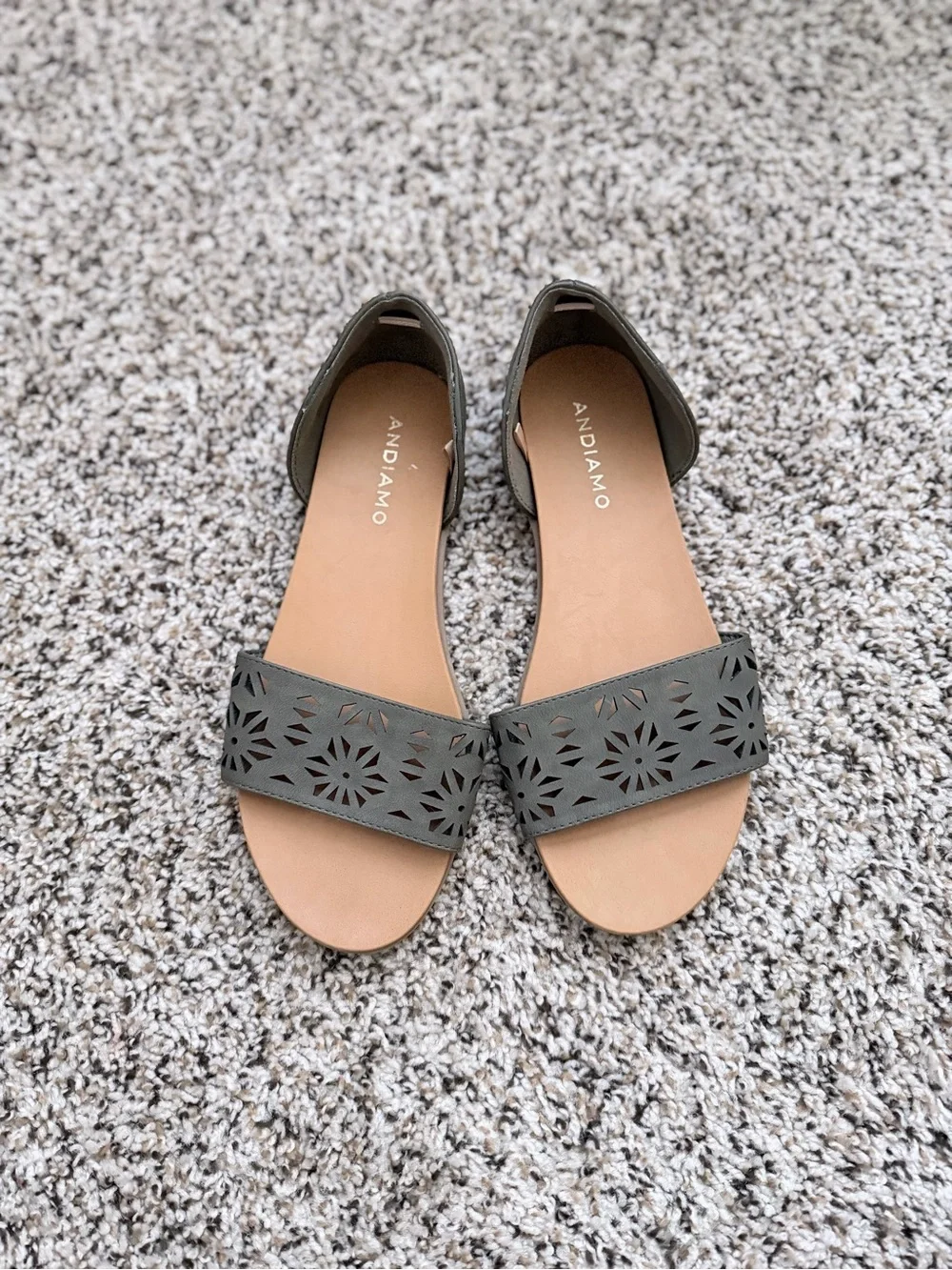 Andiamo Olive Laser-Cut Slide Sandals